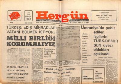 Hergün Gazetesi 22 Mart 1978 - Türkeş Milli Birliği Korumalıyız GZ103681 - 2