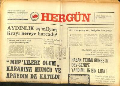 Hergün Gazetesi 23 Aralık 1979 - Katil Yılmaz Güney Cezaevinden İstediği Zaman Çıkıp Geziyor GZ104003 - 1