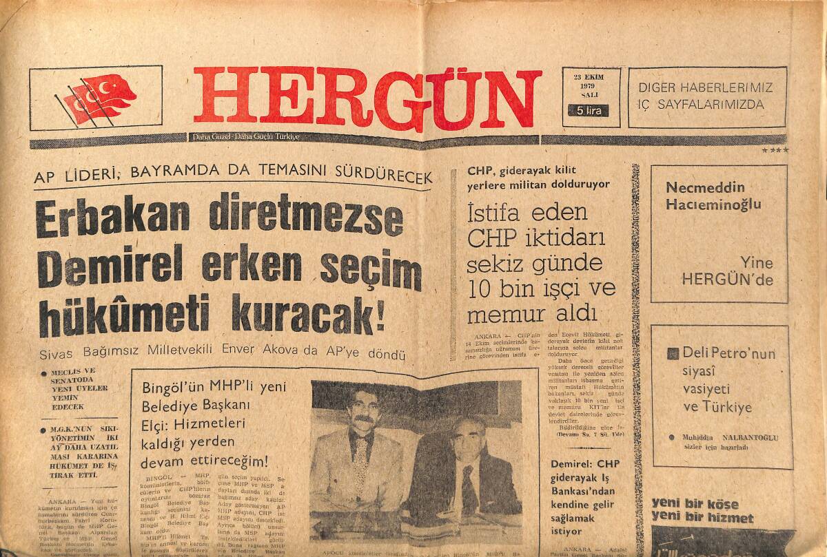 Hergün Gazetesi 23 Ekim 1979 - Erbakan Diretmezse Demirel Erken Seçim Hükümeti Kuracak ! GZ149169 - 1