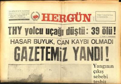 Hergün Gazetesi 24 Aralık 1979 - THY Yolcu Uçağı Düştü39 Ölü GZ104006 - 1