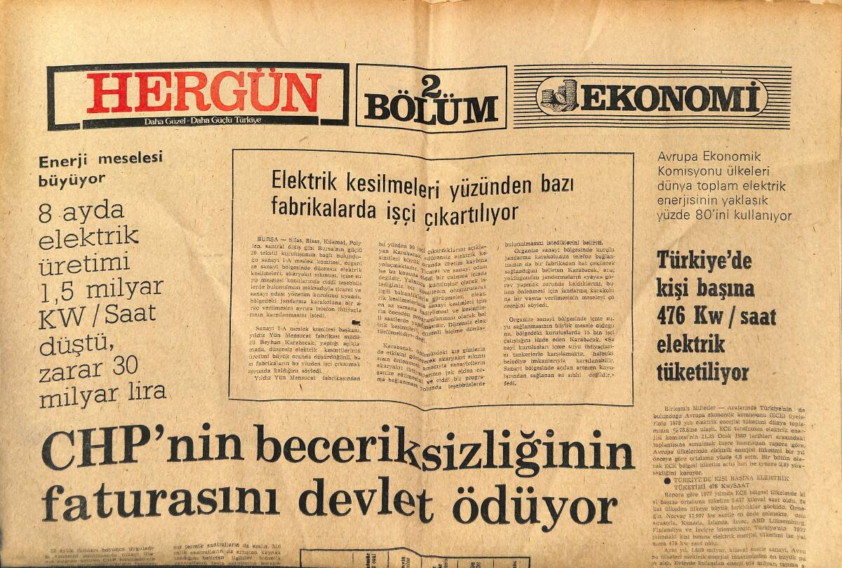 Hergün Gazetesi 24 Ekim 1979 - İşkence Gören MHP'liler Anlatıyor - CHP&prime;nin İş Bankası Hissesine Sahip Olması Kanunsuzluktur GZ149295 - 1