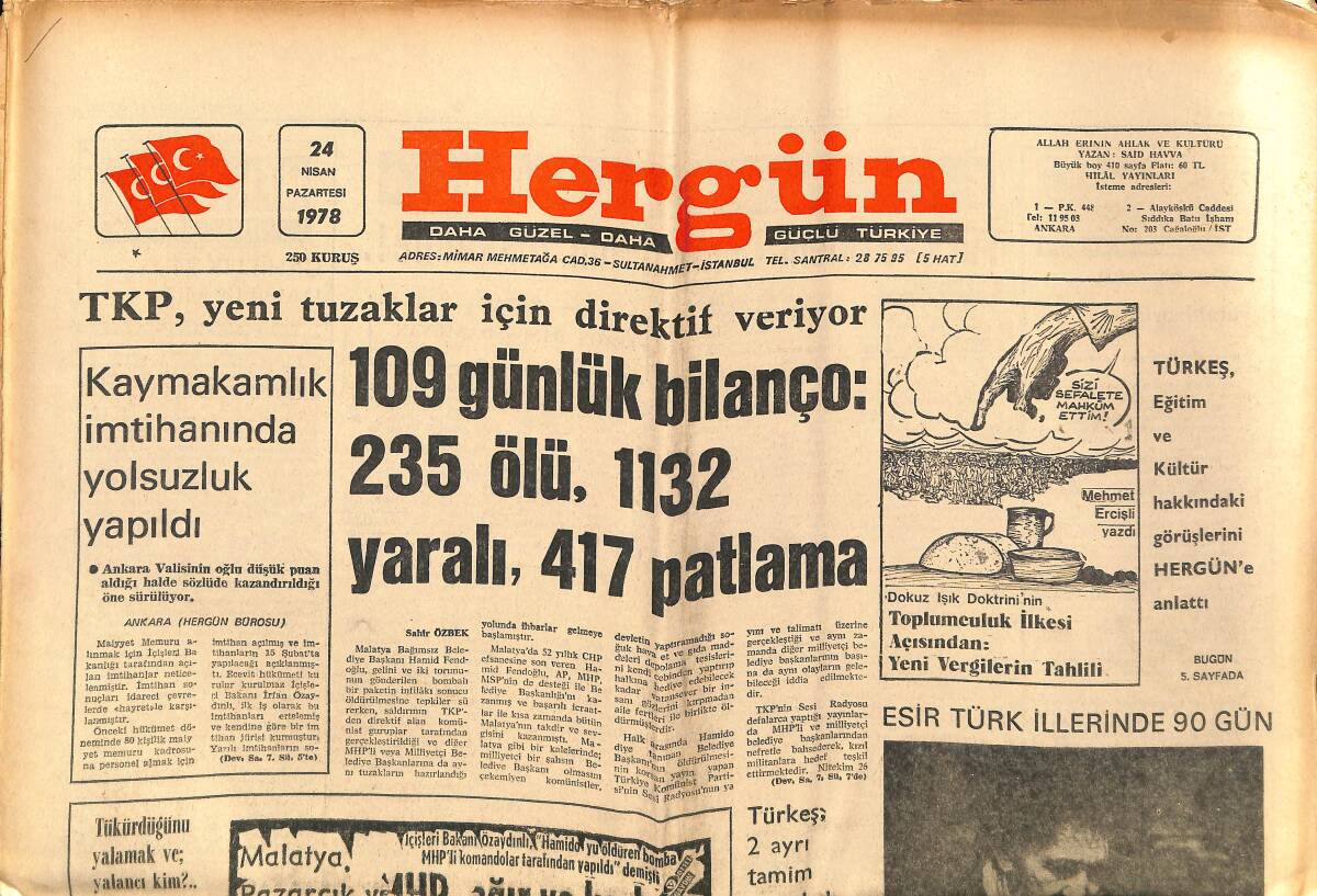 Hergün Gazetesi 24 Nisan 1978 - Esir Türk İllerinde 90 Gün - Menderes'in Hikayesi: Mustafa Kemal Hem Hesaplı Hem Tedbirliydi GZ151742 - 1