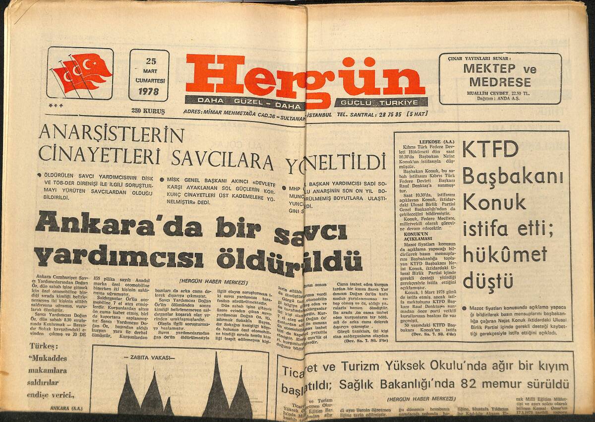 Hergün Gazetesi 25 Mart 1978 - Türkeş İstanbul'da - Ankara'da Bir Savcı Yardımcısı Öldürüldü GZ151876 - 1