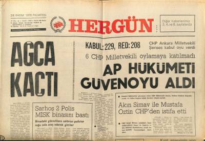 Hergün Gazetesi 26 Kasım 1979 - Mehmet Ali Ağca Hapisten Kaçtı Kaçtı GZ104012 - 1