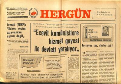Hergün Gazetesi 27 Ağustos 1980 - Ecevit Komünistlere Hizmet Gayesi İle Devleti Yaralıyor GZ103996 - 1