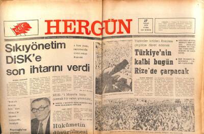 Hergün Gazetesi 27 Nisan 1979 - Sıkıyönetim DİSKe Son İhtarını Verdi GZ103697 - 2