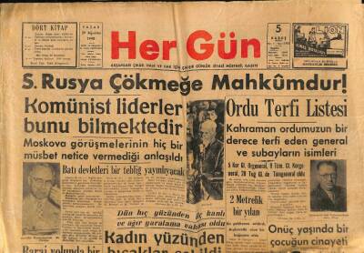 Hergün Gazetesi 29 Ağustos 1948 - Koca Yusuf Kemeri * Bugün İnönü Stadyumunda Büyük Yağlı Güreşler Yapılıyor GZ93383 - 1
