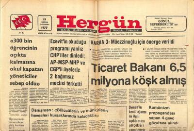 Hergün Gazetesi 29 Haziran 1977 - Ticaret Bakanı 6,5 Milyona Köşk Almış GZ66307 - 2