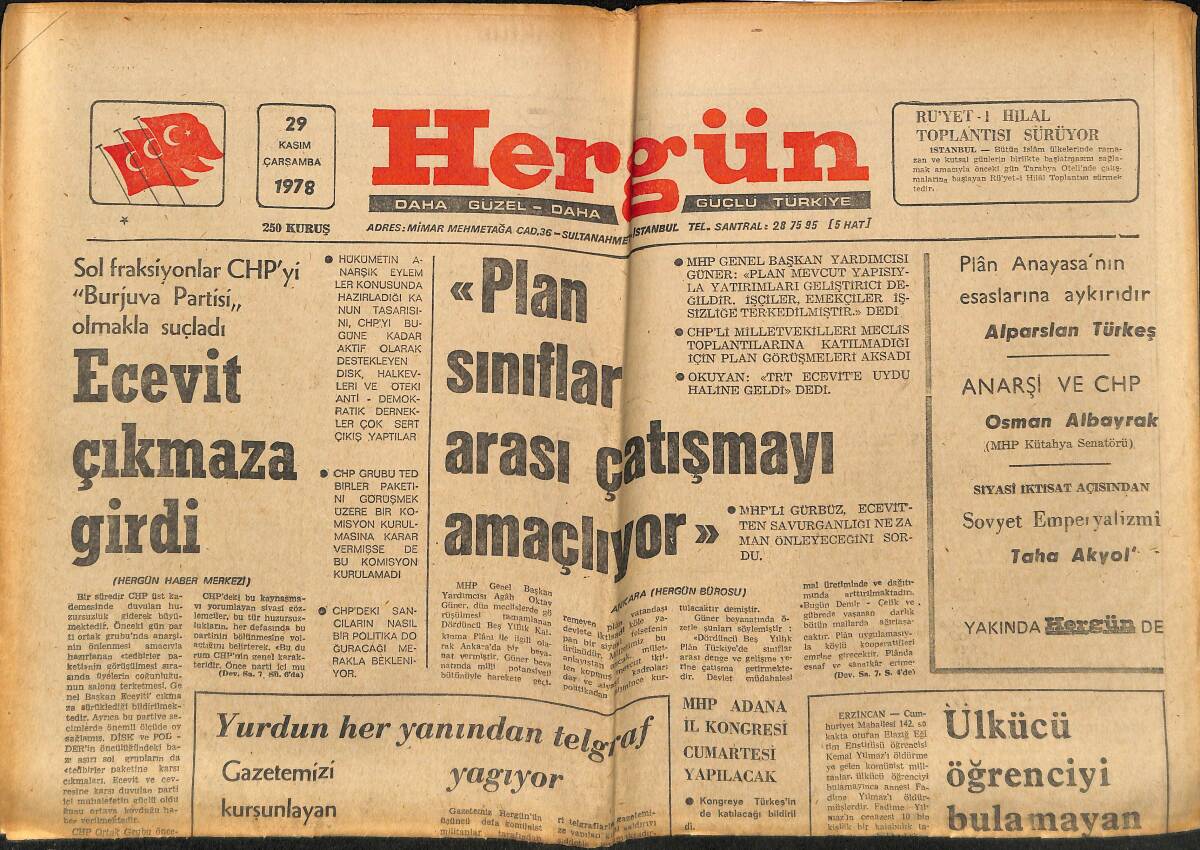 Hergün Gazetesi 29 Kasım 1978 - Ecevit Çıkmaza Girdi - Ülkücü Öğrenciyi Bulamayan Komünistler Annesini Öldürdüler GZ151860 - 1