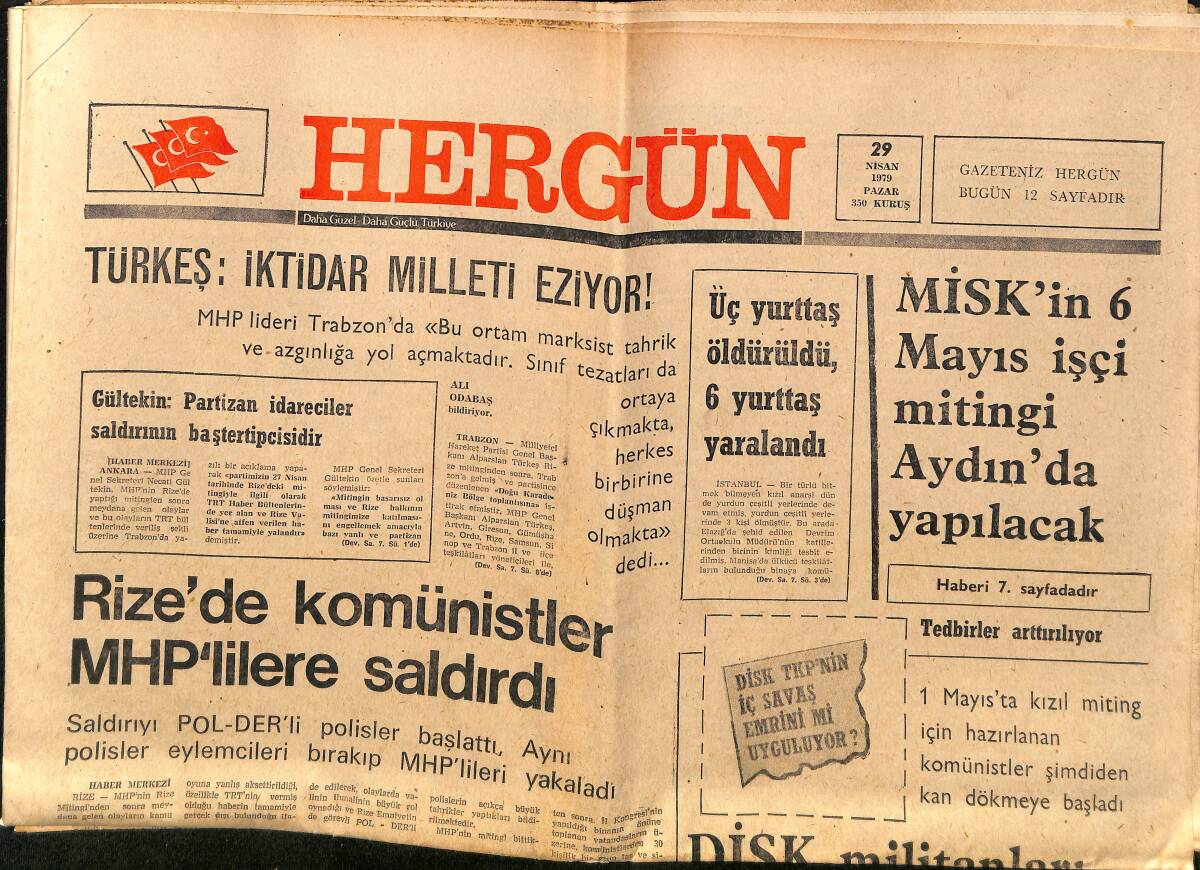 Hergün Gazetesi 29 Nisan 1979 - Rize'de Komünistler MHP'lilere Saldırdı - İranlı Türklerin Dramı GZ151794 - 1