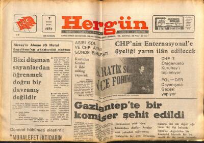 Hergün Gazetesi 3 Kasım 1978 - Aşırı Sol Ve CHP Aynı Günde Birleşti GZ66333 - 1