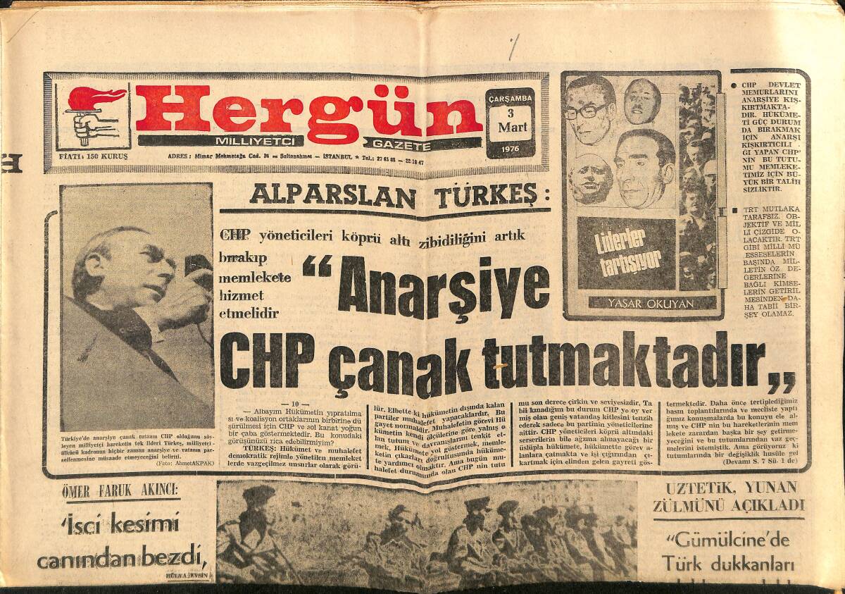 Hergün Gazetesi 3 Mart 1976 - Fenerbahçe Beşiktaş Hazırlığa Başladı - Rus Ölüm Mangası Kan Dehşet Saçıyor GZ151743 - 1