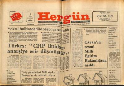 Hergün Gazetesi 3 Nisan 1978 - Çayanın Resmi Milli Eğitim Bakanlığına Asıldı GZ87282 - 1