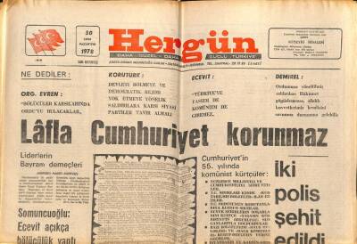 Hergün Gazetesi 30 Ekim 1978 - Lafla Cumhuriyet Korunmaz GZ66343 - 1