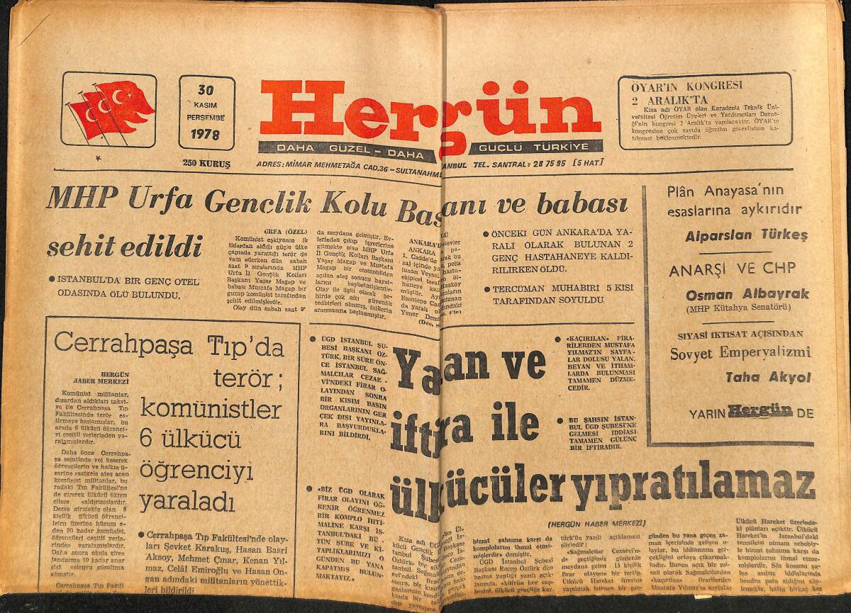 Hergün Gazetesi 30 Kasım 1978 - Komünizm Propagandası Yapan Güney'in İdamı İstenmiş GZ151864 - 1