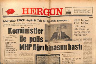 Hergün Gazetesi 4 Ekim 1979 - Komünistler MHP Ağrı Binasını Bastı GZ103636 - 2