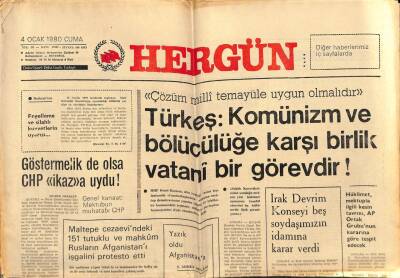Hergün Gazetesi 4 Ocak 1980 - Irak Devrim Konseyi Beş Soydaşımızın İdamına Karar Verdi GZ80996 - 1