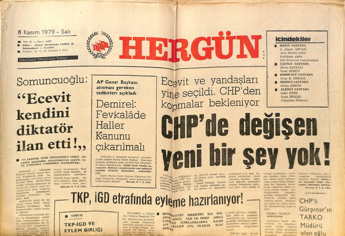 Hergün Gazetesi 6 Kasım 1979 - Batı Trakya'da Türklere Yapılan Baskılar Artıyor - Türkeş: Ecevit Arkasında Çok Büyük Dertler Bırakıp Gitti GZ151731 - 1