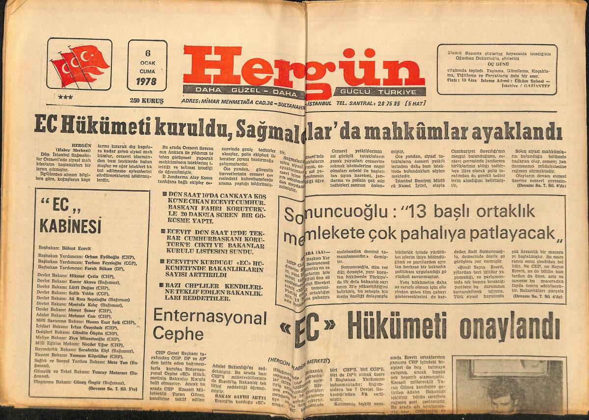 Hergün Gazetesi 6 Ocak 1978 - Kıbrıs'ta Hava Gergin Rumlar Yeşil Hat Anlaşmasını İhlal Etti - EC Hükümeti Onaylandı GZ151871 - 1