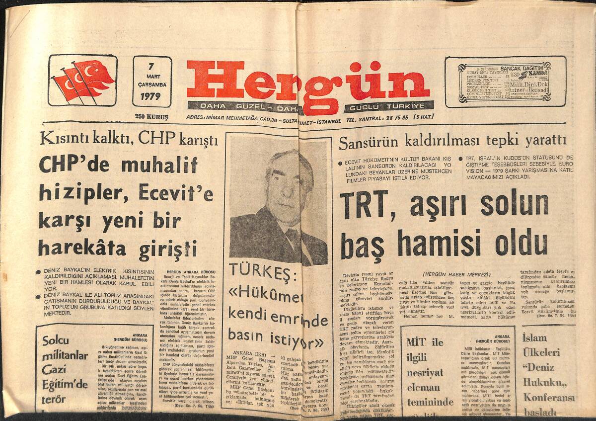 Hergün Gazetesi 7 Mart 1977 - TRT , Aşırı Solun Baş Hamisi Oldu - Urfa'da Aşiret Çatışması 12 Kişinin Ölümüne Yol Açtı GZ151812 - 1