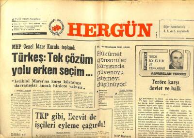 Hergün Gazetesi 8 Eylül 1980 - TürkeşTek Çözüm Erken Seçim GZ104151 - 1