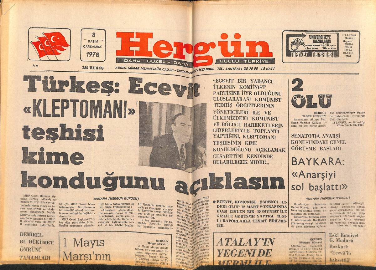 Hergün Gazetesi 8 Kasım 1978 - İran'da Yeni Hükümete Tepkiler Yoğunlaşıyor - John Wayne Komünist Düşmanıdır GZ151792 - 1