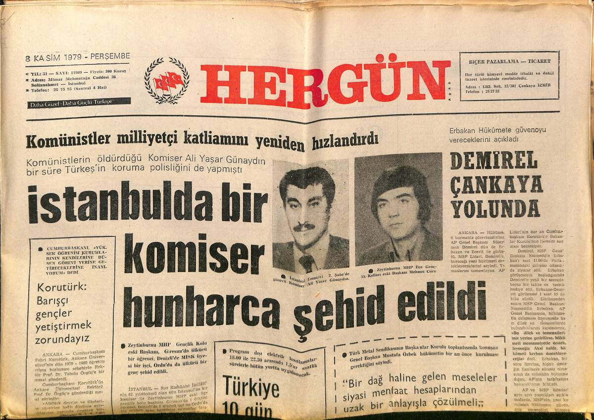 Hergün Gazetesi 8 Kasım 1979 - Demirel Çankaya Yolunda - İran, ABD'ye Petrol Satını Durdurdu GZ151750 - 1