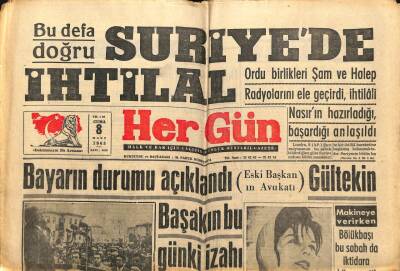 Hergün Gazetesi 8 Mart 1963 - Suriyede İhtilal GZ66315 - 2
