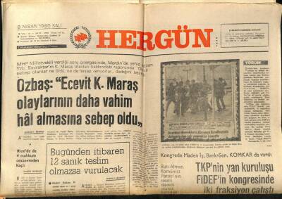 Hergün Gazetesi 8 Nisan 1980 - MHP Ağrı İlk Gençlik Kolları Üyesi Kılıçarslan Şehid Edildi GZ87269 - 1
