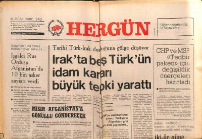 Hergün Gazetesi 8 Ocak 1980 - Irakta Beş Türkün İdam Kararı Büyük Tepki Yarattı GZ103712 - 1