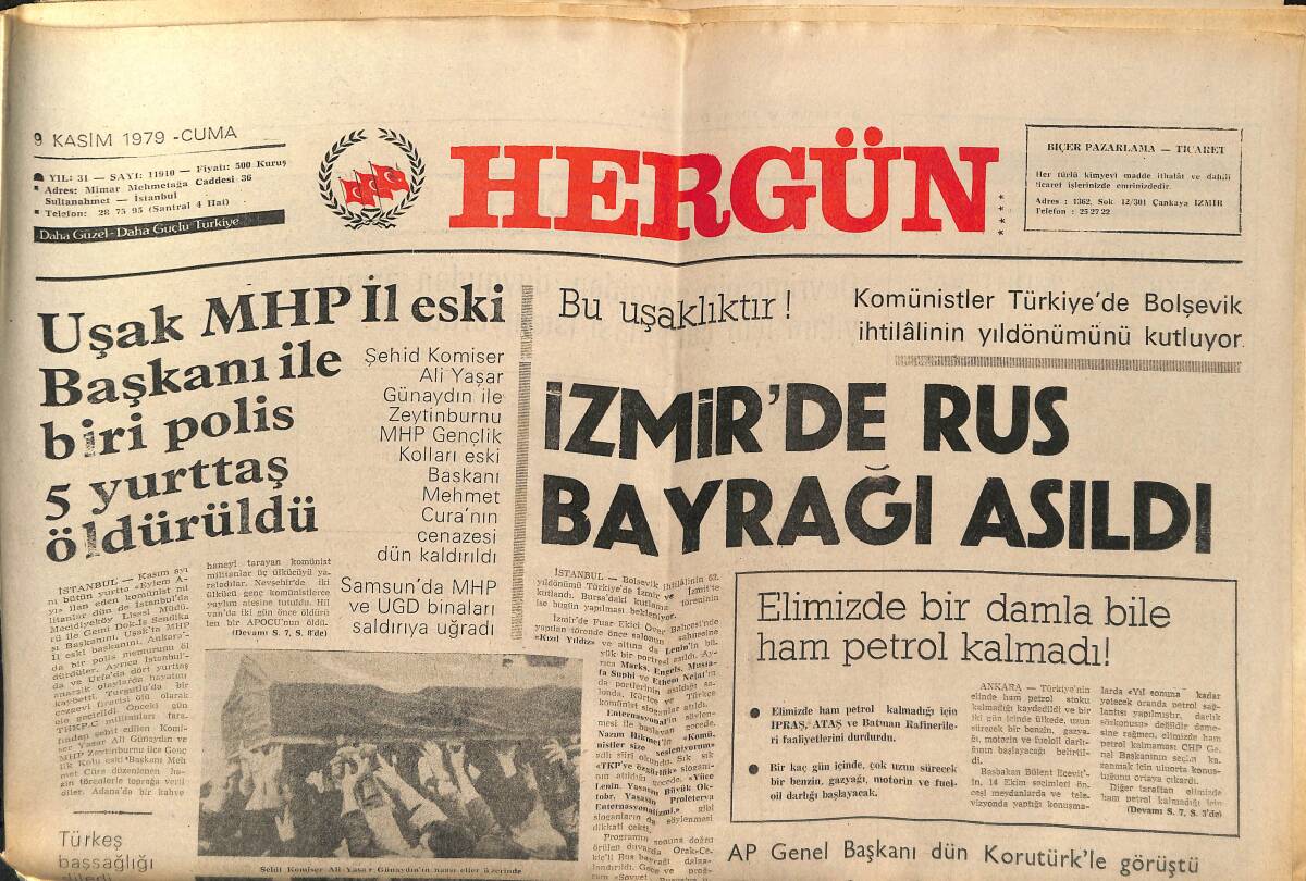 Hergün Gazetesi 9 Kasım 1979 - İzmir'de Rus Bayrağı Asıldı - Türkler Ve Din GZ149191 - 1