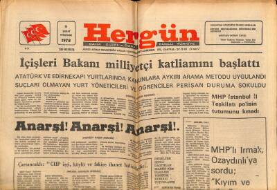 Hergün Gazetesi 9 Şubat 1978 - İçişleri Bakanı Milliyetçi Katliamını Başlattı GZ72541 - 2