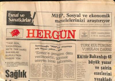 Hergün Gazetesi 9 Temmuz 1979 - Kültür Bakanlığı 48 Büyük Yazar Ve Şairin Eserlerini Yasakladı GZ81524 - 1
