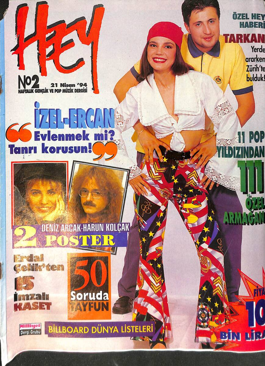 Hey Dergisi 21 Nisan 94 No:2 zel -Ercan- Poster Deniz Arcak, Harun Kolçak - Tarkan NDR93082 - 1