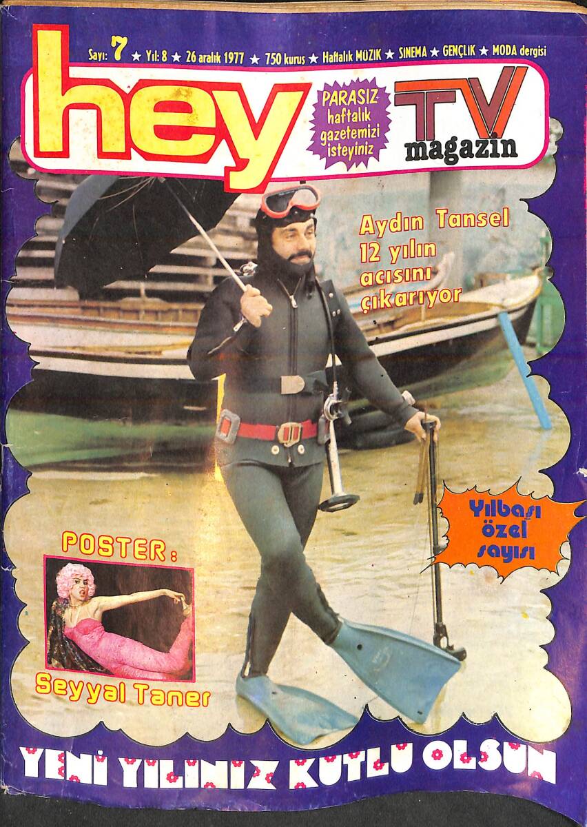 Hey Dergisi 26 Aralık 1977 Sayı: 7 - Ajda Pekkan - Cem Karaca - Sezen Aksu - Fatma Girik - Aydın Tansel - Taner Şener NDR93791 - 1