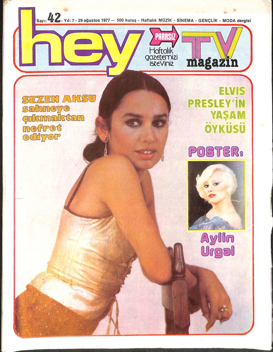 Hey Dergisi 29 Ağustos 1977 Sayı: 42 - Ajda Pekkan Taburcu Oldu - Türkan Şoray Hızlandı - Cüneyt Arkın Korsanlara Karşı - Kamuran Akkor Balayında NDR96198 - 1