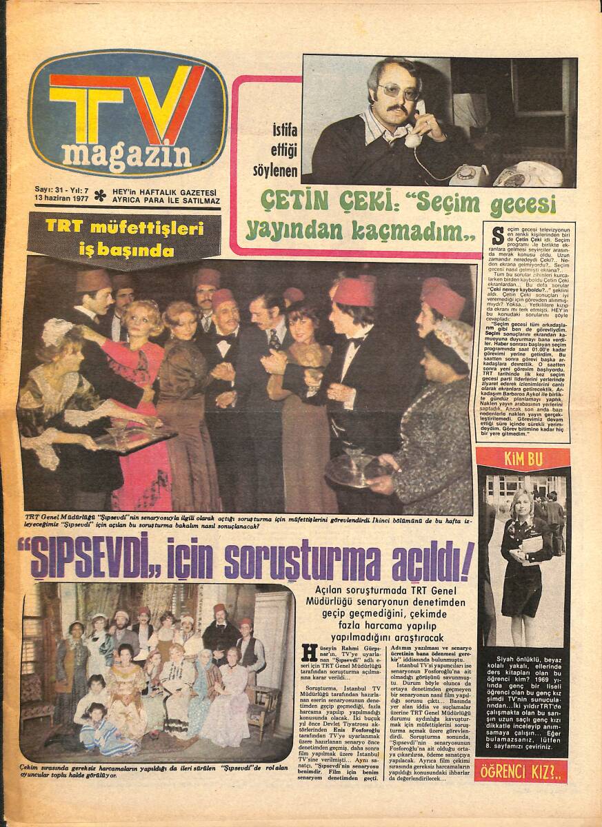 Hey Haftalık TV Magazin Gazetesi 13 Haziran 1977 - Müşerref Tezcan Ahçı , Saadet Sun Manken Oldu ! GZ157888 - 1