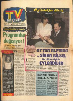 Hey TV Magazin Dergisi 4 Nisan 1977 Sayı 21 - Ayten Alpman Ve Sinan Bilsel, Basketbolcu Manken Seba Kılıççıoğlu NDR81939 - 1