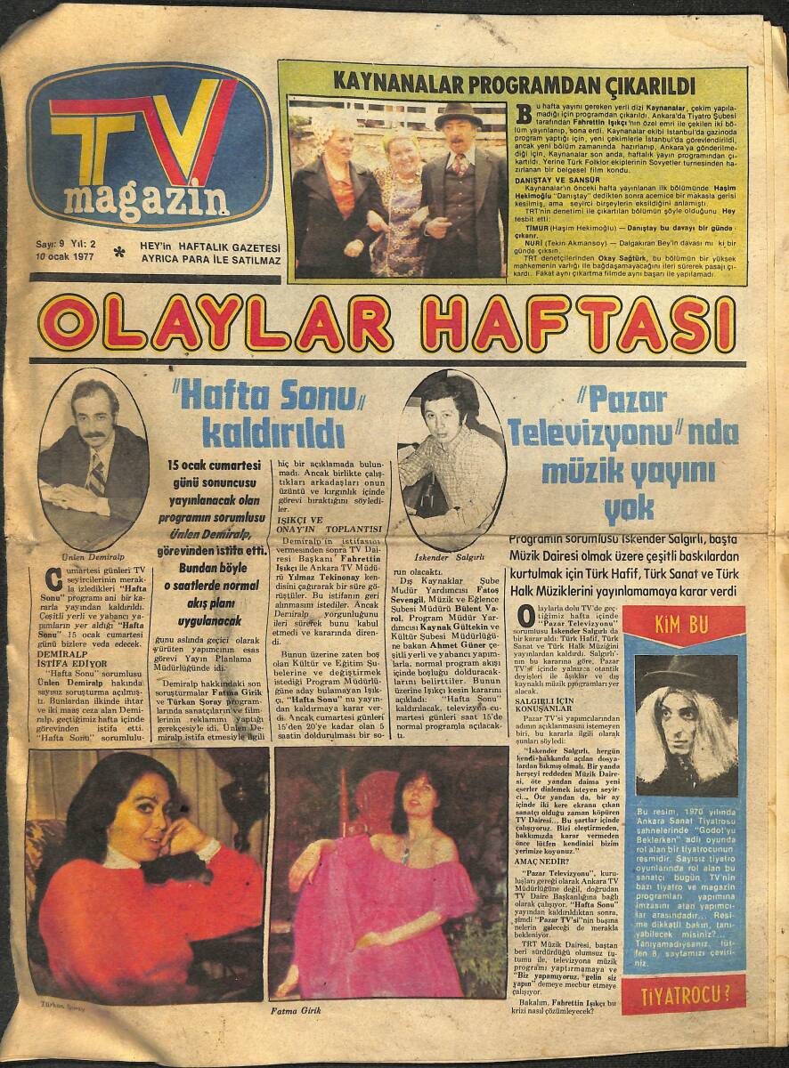 Hey TV Magazin Gazetesi 10 Ocak 1977 - Demiralp Hakkındaki Son Soruşturmalar Fatma Girik Ve Türkan Şoray GZ153055 - 1