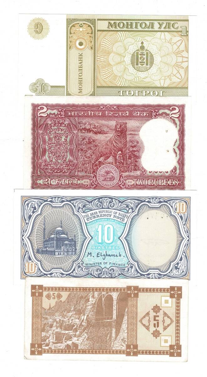 Hindistan/Mısır/Moğolistan/Gürcistan Yabancı Kağıt Para Lotu ÇİL/ÇA YKP8358 - 2