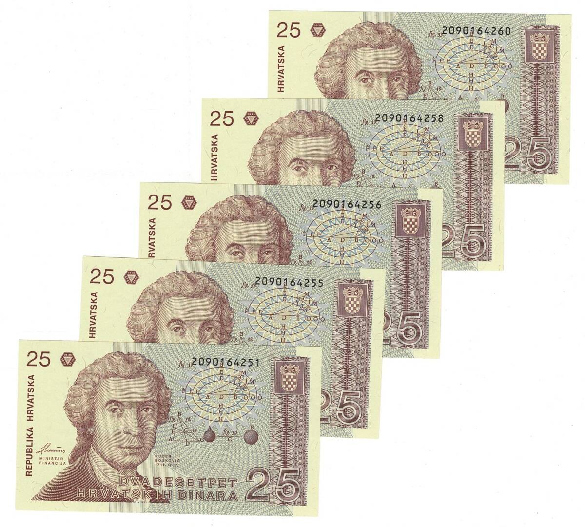 Hırvatistan 1991 Yılı 25 Dinar (5 Adet) ÇİL YKP8810 - 1