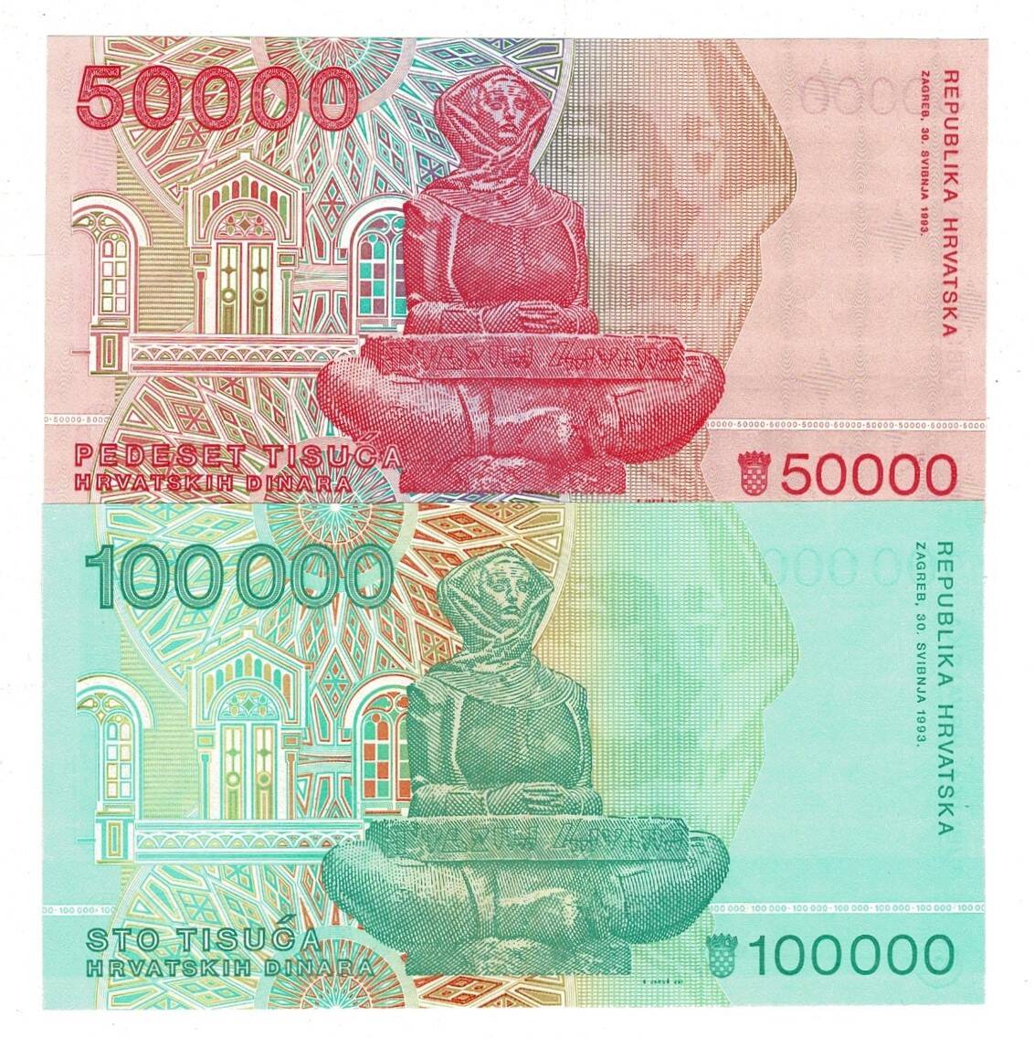 Hırvatistan 50000/10000 Dinara 1993 SET ÇİL YKP8313 - 2