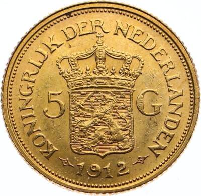 Hollanda 5 Gulden 1912 Altın ÇİL Wilhemina YMP10923 #463 - 2