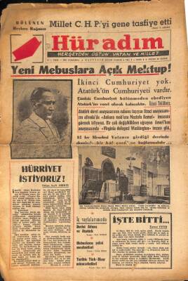 Hür Adım Gazetesi 18 Ekim 1961 - Yeni Mebuslara Açık Mektup ! İkinci Cumhuriyet Yok . Atatürkün Cumhuriyeti Vardır GZ115365 - 1