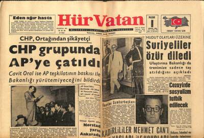 Hür Vatan Gazetesi 1 Nisan 1962 - Hudut Olayları Üzerine Suriyeliler Özür Diledi GZ97066 - 1
