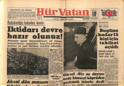 Hür Vatan Gazetesi 10 Ekim 1961 - İktidarı Devre Hazır Olunuz GZ97166 - 1