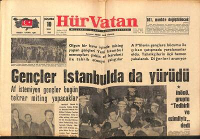 Hür Vatan Gazetesi 10 Ekim 1962 - Gençler İstanbulda Da Yürüdü GZ97048 - 1
