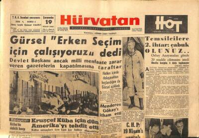 Hür Vatan Gazetesi 10 Nisan 1961 - Kruşçef Küba İçin Amerikayı Tehdit Etti GZ89979 - 1