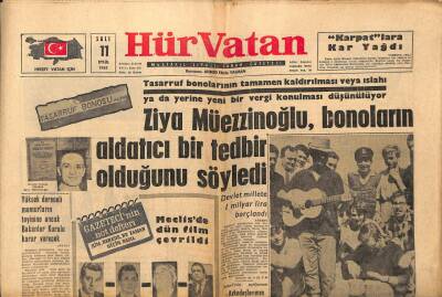 Hür Vatan Gazetesi 11 Eylül 1962 - Ziya Müezzinoğlu,Bonolar Aldatıcı Bir Tedbir GZ89857 - 1