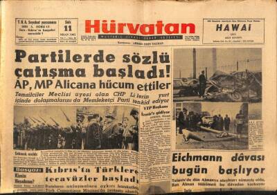 Hür Vatan Gazetesi 11 Nisan 1961 - Eichmann Davası Bugün Başlıyor GZ89987 - 1